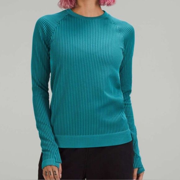Lululemon Rest Less Pullover Colour Rib Green Jasper / Oceanic- Size 10 - Picture 2 of 8
